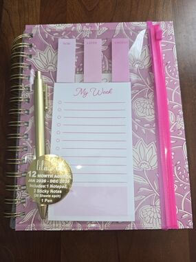 Grace Lilac Floral Weekly Planner with Pink Accents, Sticky Notes, Notepad & Pen